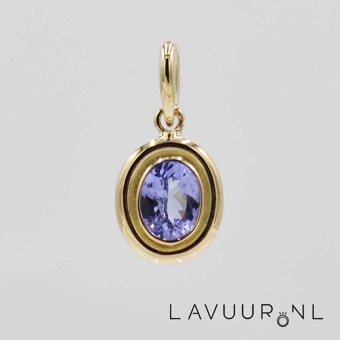 Gouden ovale hanger met grote ovale tanzaniet in het midden